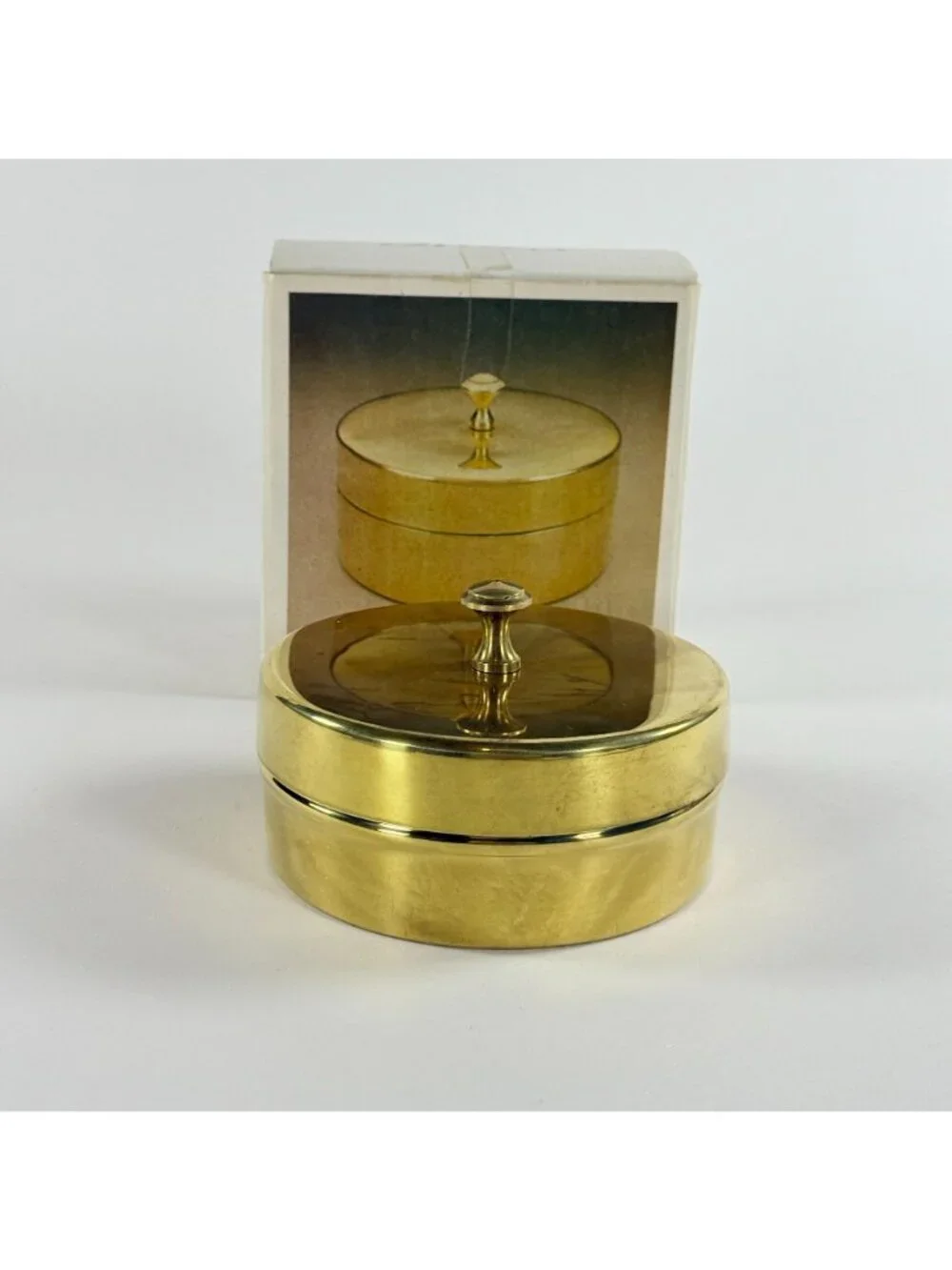 Vintage Brass Trinket Box Round Gold Tone Vanity Made in Italy